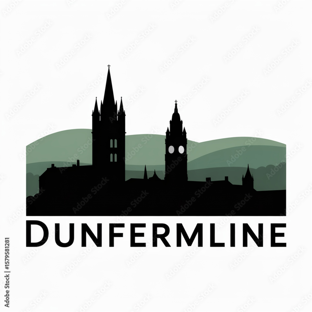 Fototapeta premium Dunfermline Skyline Silhouette - Historic Royal City in Scotland Vector Illustration