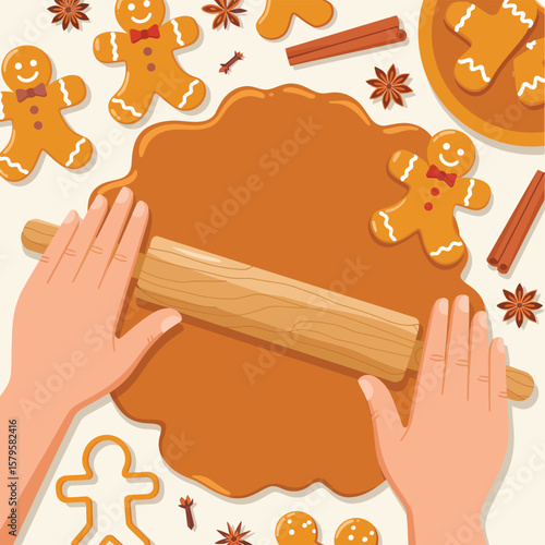 Gingerbread Cookies Rolling Out Dough