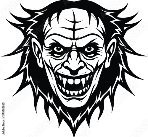Lion head tattoo mascot illustration with tribal gothic art style
