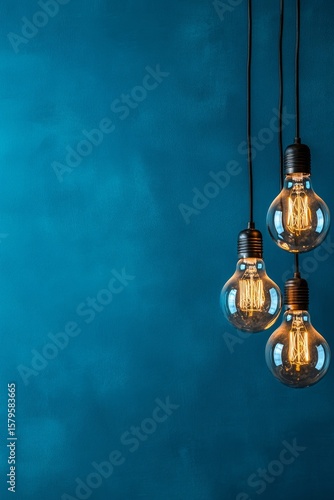 Elegant Hanging Bulbs Complement Lush Greenery Against a Deep Blue Background.