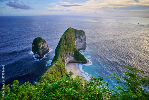 Fototapeta Naklejka Na Ścianę i Meble -  Aerial view of stunning picturesque scenic Kelingking beach on Nusa Penida Island in Indonesia, explore and travel to touristic beautiful destinations