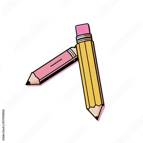 Two pencils art illustration; creative writing, sketching, school supplies, stationery and education concept on transparent background