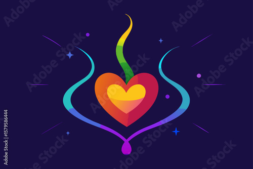 A vibrant illustration of a heart aflame, symbolizing passionate love and romance, perfect for a Valentine's Day celebration card