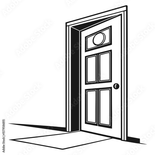 Open doorway with shadow and light effect isolated on white background silhouette