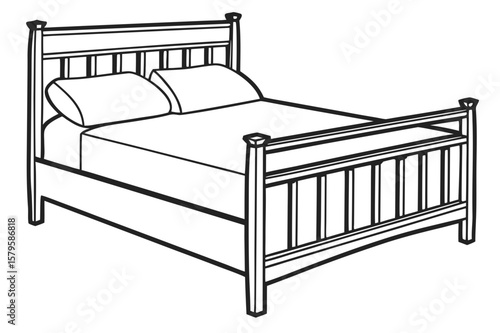 Classic wooden bed with headboard and footboard silhouette isolated on white background