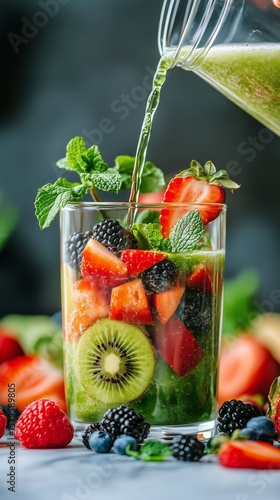 Refreshing Fruit Smoothie Preparation With Fresh Ingredients and Vibrant Colors