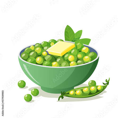 Bowl of Peas with Butter Isolated on a Transparent Background