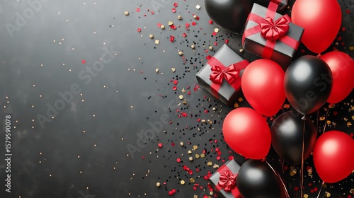 Festive Celebration With Black and Red Balloons and Gift Boxes Perfect for a ...