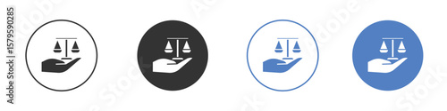 Justice scales in Hand icon concept. solid style icon designs for website, app, UI.
