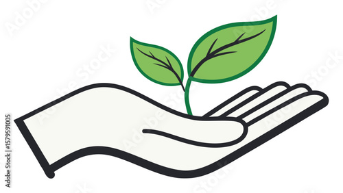 Hand with Leaf – Environmental Care Icon Vector