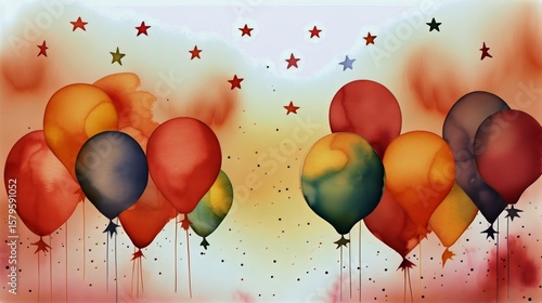 Colorful Balloons and Stars Create a Festive Atmosphere at a Celebration in a...