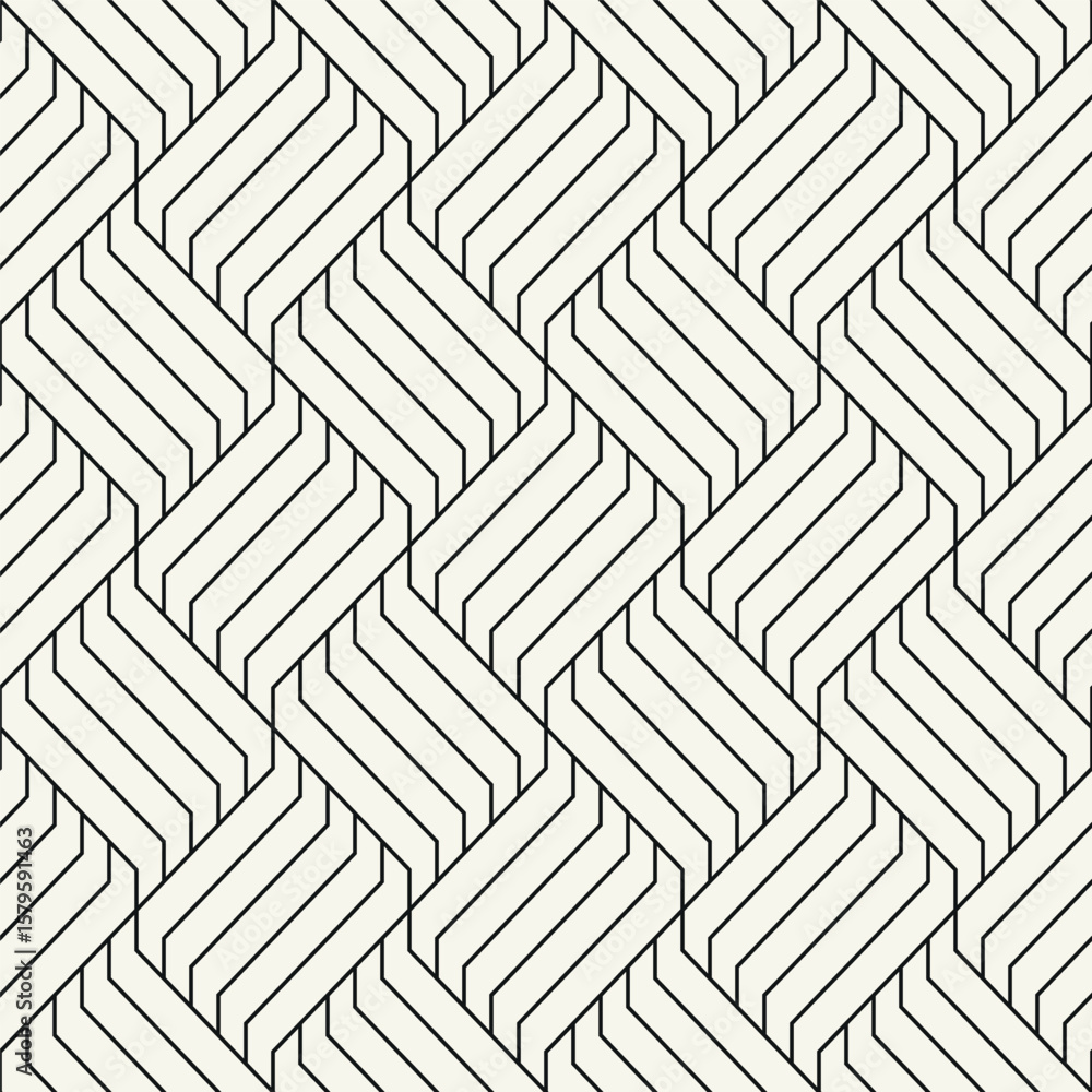 Fototapeta premium Seamless pattern with geometric waves. Endless stylish texture. Ripple bold monochrome background. Linear weaved grid. Thin interlaced swatch. 