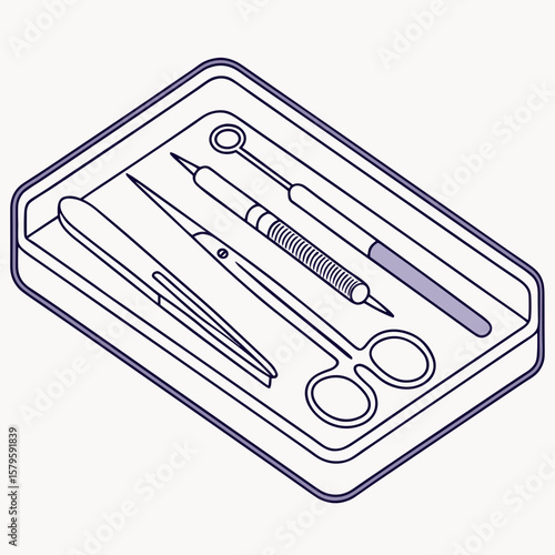 Isometric surgical instruments arranged in tray for medical use  