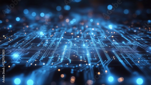 Abstract Technological Background Featuring Glowing Circuits and Lights in a ...