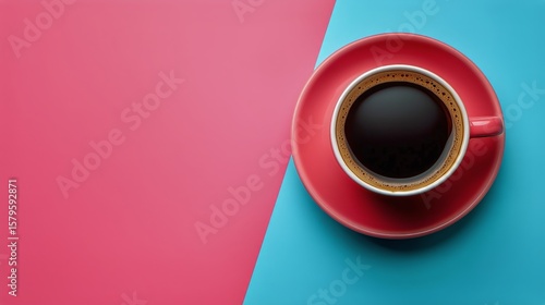 Cup of Coffee With Swirling Foam on Vibrant Colored Background.