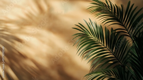 Shadows of Green Leaves Cast on a Warm Golden Wall During Afternoon Light in ...