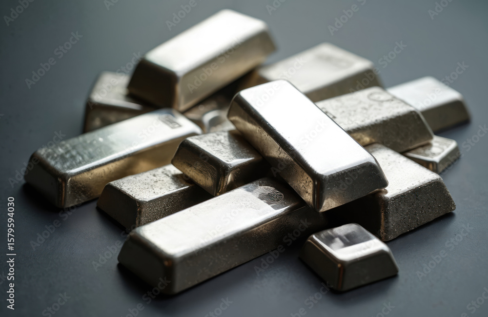 Collection of silver bars, varying in size, shape, representing financial diversity, precious metal investments. These valuable assets symbolize wealth, security, tangible value for investors. Collection of silver bars, varying in size, shape, representing financial diversity, precious metal investments. These valuable assets symbolize wealth, security, tangible value for investors.