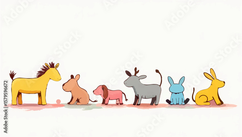 Pastel Toys Arranged in a Row on Cream Background

