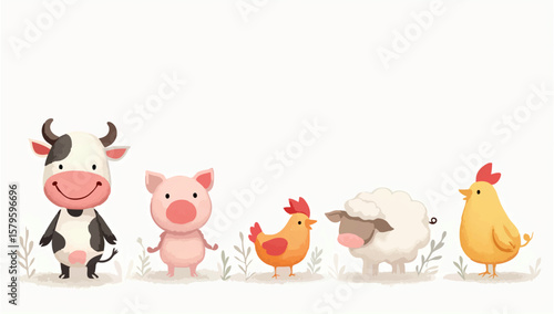 Pastel Toys Arranged in a Row on Cream Background

