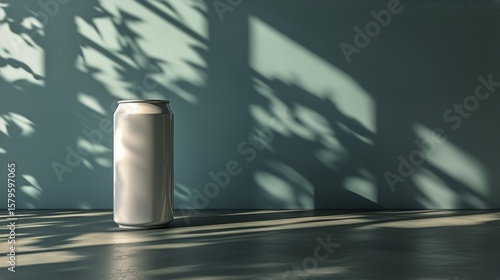 Can Beside a Wall Adorned With Shadows From Outdoor Foliage in Soft Morning L...