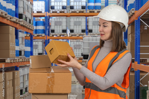 Female warehouse worker ins...