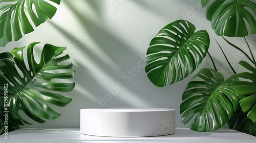 Display Platform Surrounded by Lush Green Plants in a Well-Lit Indoor Setting
