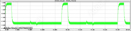 Vector graph of dependence of analog electrical
signal from time isolated on transparent background.
Measurement of voltage, amplitude, frequency on
paper sheet. Modeling oscillation on oscilloscope.