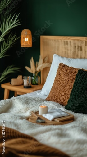 Cozy Bedroom Interior With Natural Light and Floral Accents in a Serene Setting.