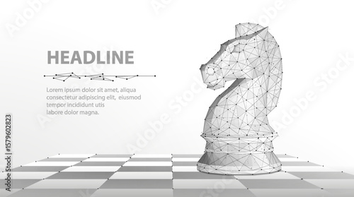 Knight. Abstract vector 3d chess knight on chessboard. Business strategy, marketing solution, strategic vision, innovate technology concept.
