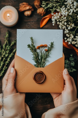 Elegant Gift Package With Decorative Flowers and Candle in a Cozy Setting.