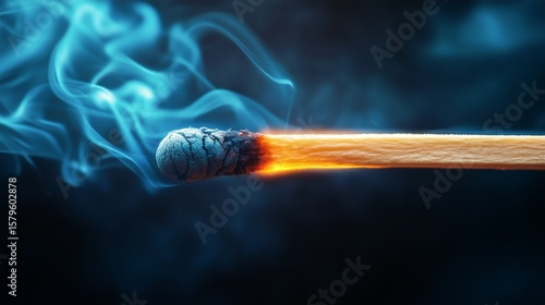 Flame Igniting From a Matchstick Creates a Dynamic Visual Display in Dark Sur...