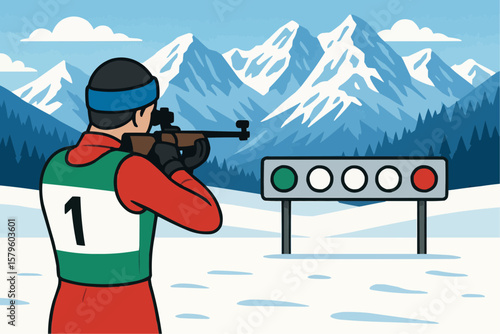 Vector biathlon target range Antholz, Italy, targets in Italian flag colors. / Vettoriale poligono biathlon Antholz, Italia, bersagli con colori bandiera italiana, immagine precisa.