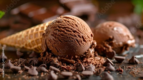 Wallpaper Mural Close-up of chocolate ice cream on a cone with chocolate chips scattered around Torontodigital.ca