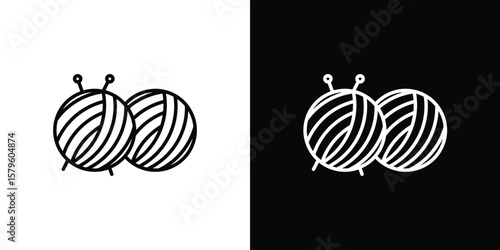Wool ball icon vector symbols pack in black and white lines