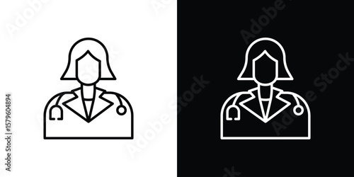 Woman Doctor icon vector symbols pack in black and white lines