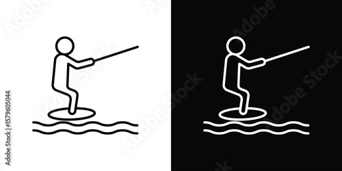 Wakeboarding icon vector symbols pack in black and white lines