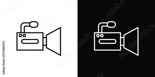 Video camera icon vector symbols pack in black and white lines