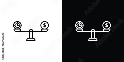 Time and money compare scale icon vector symbols pack in black and white lines