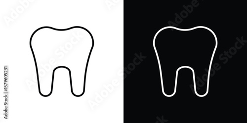 Tooth icon vector symbols pack in black and white lines