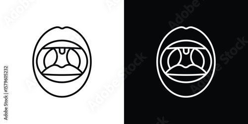 Tonsillitis icon vector symbols pack in black and white lines