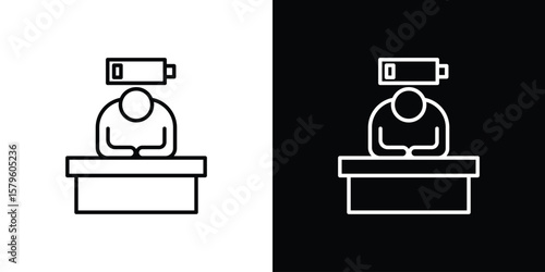 Tired person icon vector symbols pack in black and white lines