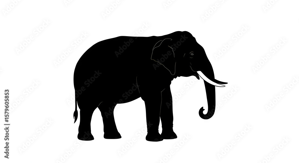 Fototapeta premium Elephant isolated on white background walking with trunk and tusks visible