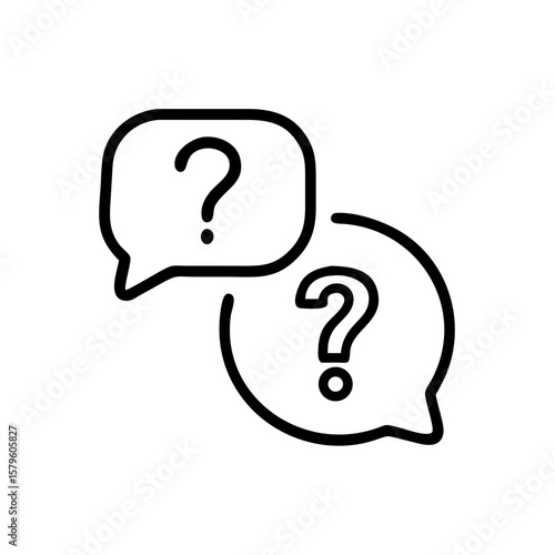 Question mark in speech bubbles for help or support, presented in a minimalistic style shows conversational icons. Question mark in speech bubbles for help or support