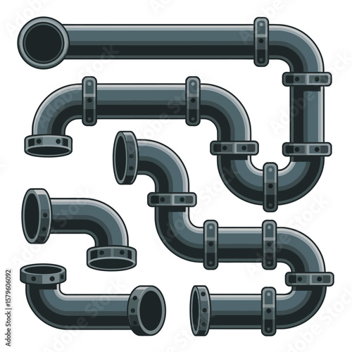 Set of Industrial Metal Pipes with Fittings