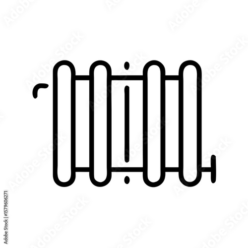Radiator for home heating depicted in minimal outline icon style. Radiator provides efficient warmth in winter, representing modern central heating appliance with thermostat for temperature control.