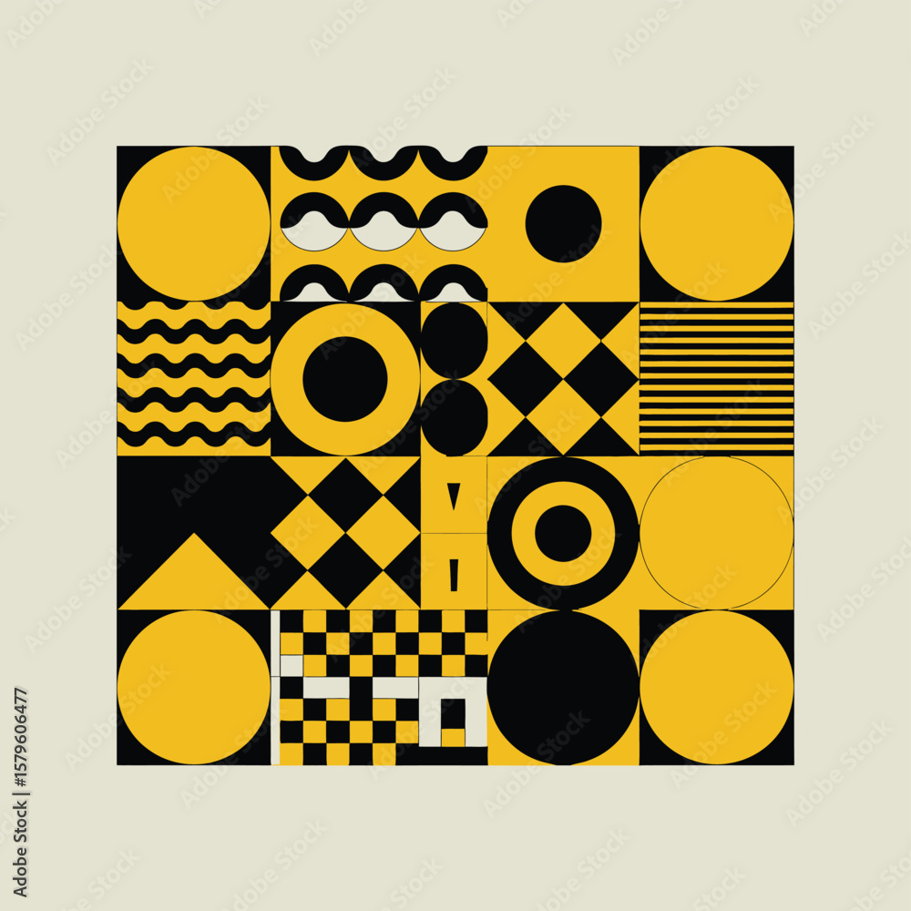 Obraz premium Geometric Pattern Design with Yellow and Black Shapes