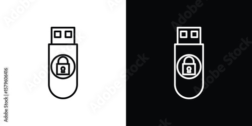 Pendrive security icon vector symbols pack in black and white lines