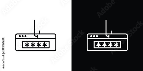 Password phishing icon vector symbols pack in black and white lines