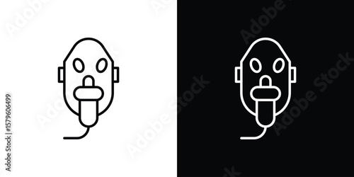 Oxygen mask icon vector symbols pack in black and white lines