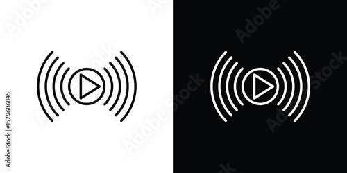 Livestream icon vector symbols pack in black and white lines
